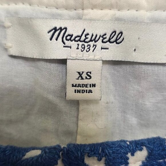 Madewell XS Cream & Blue Embroidered Cap Sleeve Dress Cotton Tunic - Picture 6 of 7